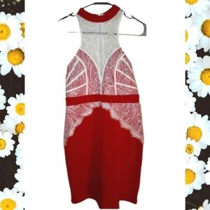 Tea and cup red dress zip up back high neck S